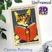 Reading Cat "Wake Up And Read" Painting Poster, Vintage Retro 1961 Library Themed Cat With Glasses Reading Book Poster, Literary Decor Ideal For Study_maomaolike.com