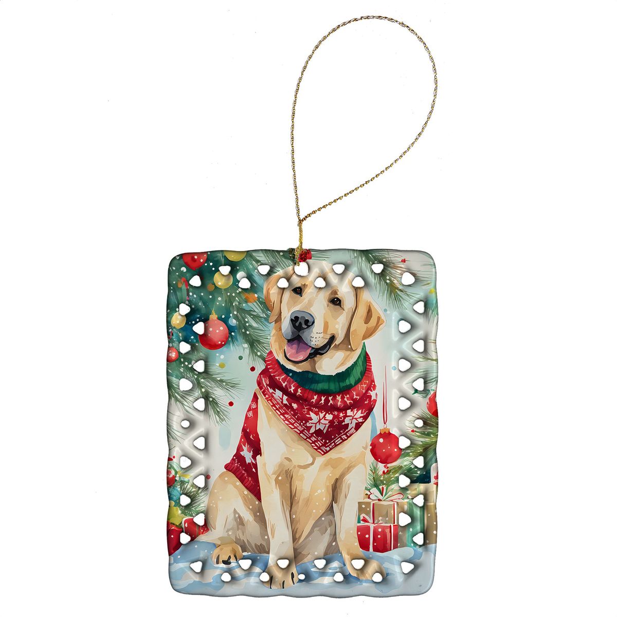 Yellow Labrador Retriever Christmas Porcelain Ornament Christmas Tree Hanging Decorations For Home Christmas Holiday, Rectangle, Gift, Multicolor_maomaolike.com