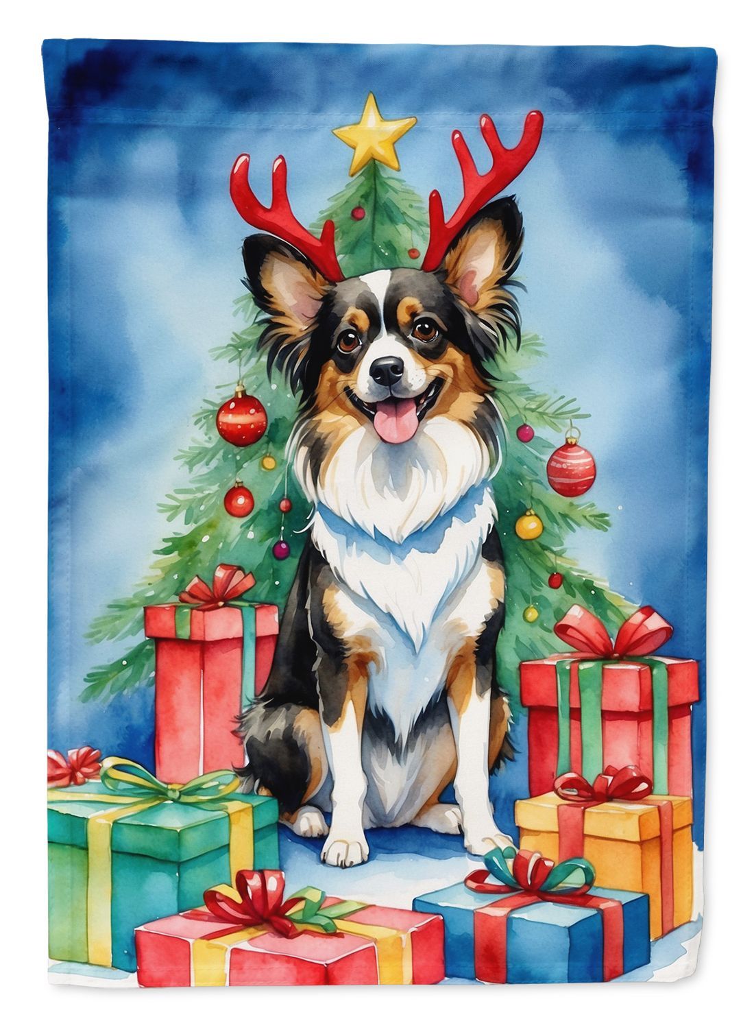 Papillon Christmas Reindeer House Flag Large Porch Sleeve Pole Decorative Outside Yard Banner Artwork Wall Hanging, Polyester, House Size, Multicolor_maomaolike.com