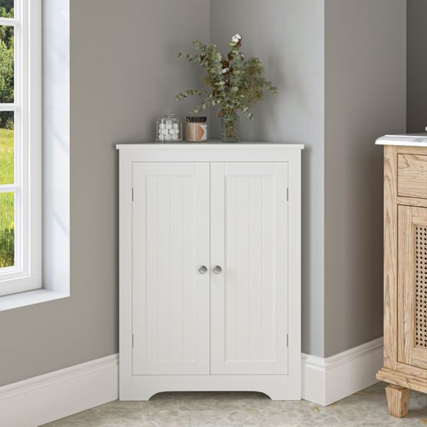 Floor Corner Cabinet With 2 Doors And Adjustable Shelves, Freestanding Narrow Cabinet Organizer, Corner Storage Cabinets For Bathroom, Kitchen, Living Room, Or Bedroom_maomaolike.com