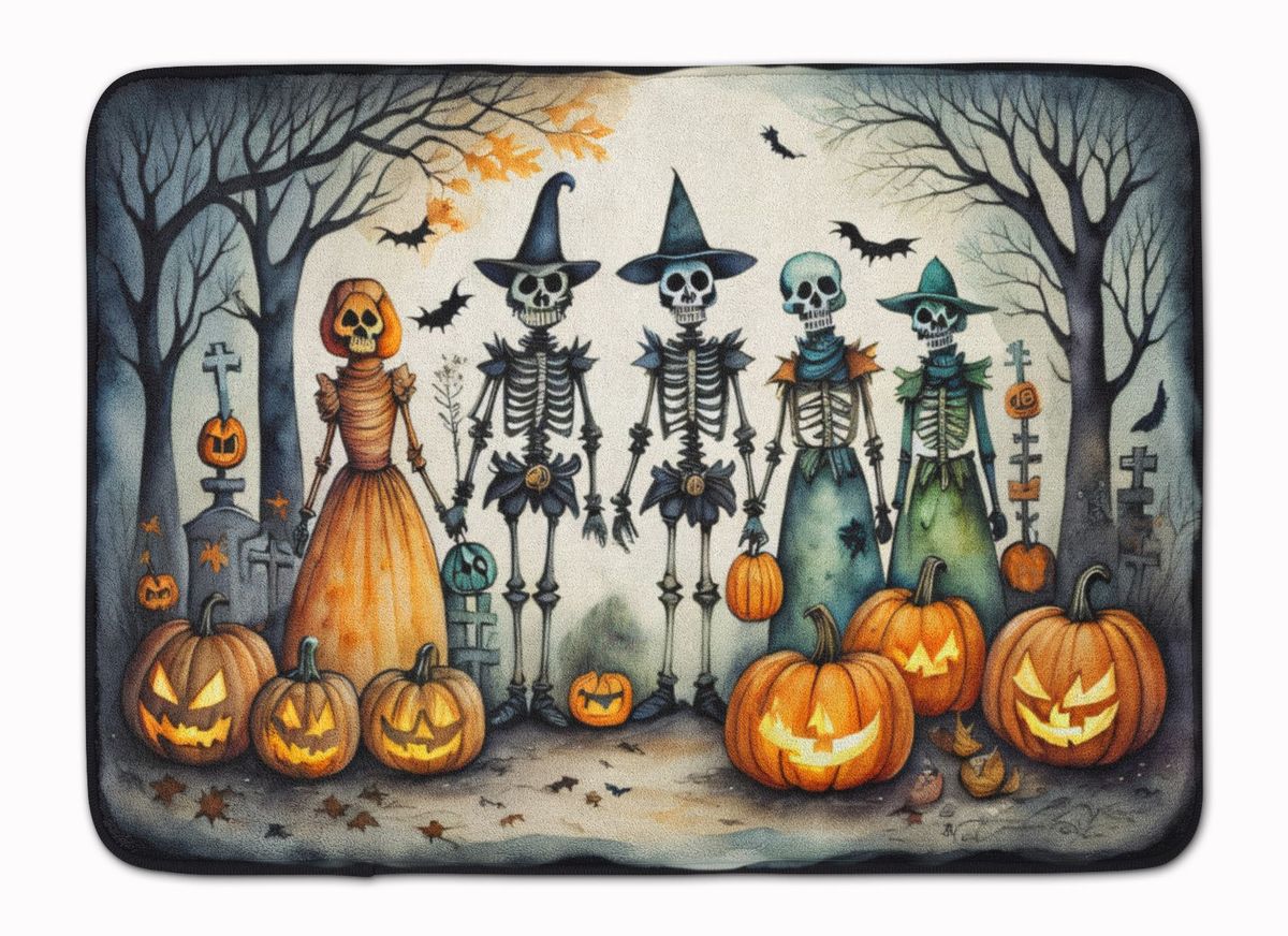 Calacas Skeletons Spooky Halloween Memory Foam Kitchen Mat Machine Washable Anti-Fatigue Mat Cushion Comfort Bath Mat Or Kitchen Rug_maomaolike.com