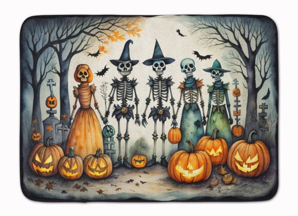 Calacas Skeletons Spooky Halloween Memory Foam Kitchen Mat Machine Washable Anti-Fatigue Mat Cushion Comfort Bath Mat Or Kitchen Rug_maomaolike.com