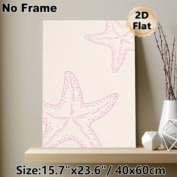Starfish Themed Painting Poster, Soft Pink Minimal Line-style Starfish Poster, Calming Ocean-themed Decor Suitable For Bathroom, Bedroom And_maomaolike.com