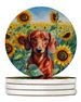Dachshund In Sunflowers Large Sandstone Coasters Pack Of 4 Absorbent Round Coasters Decor Gifts For Men Or Women, 4 In, Multicolor_maomaolike.com