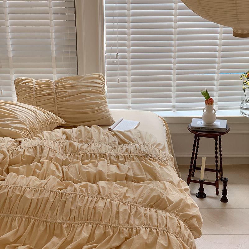 Wholesale French Princess Style Pure Washed Cotton All-Cotton Bubble Pleated Solid Color Bed Skirt Four-Piece Set_maomaolike.com