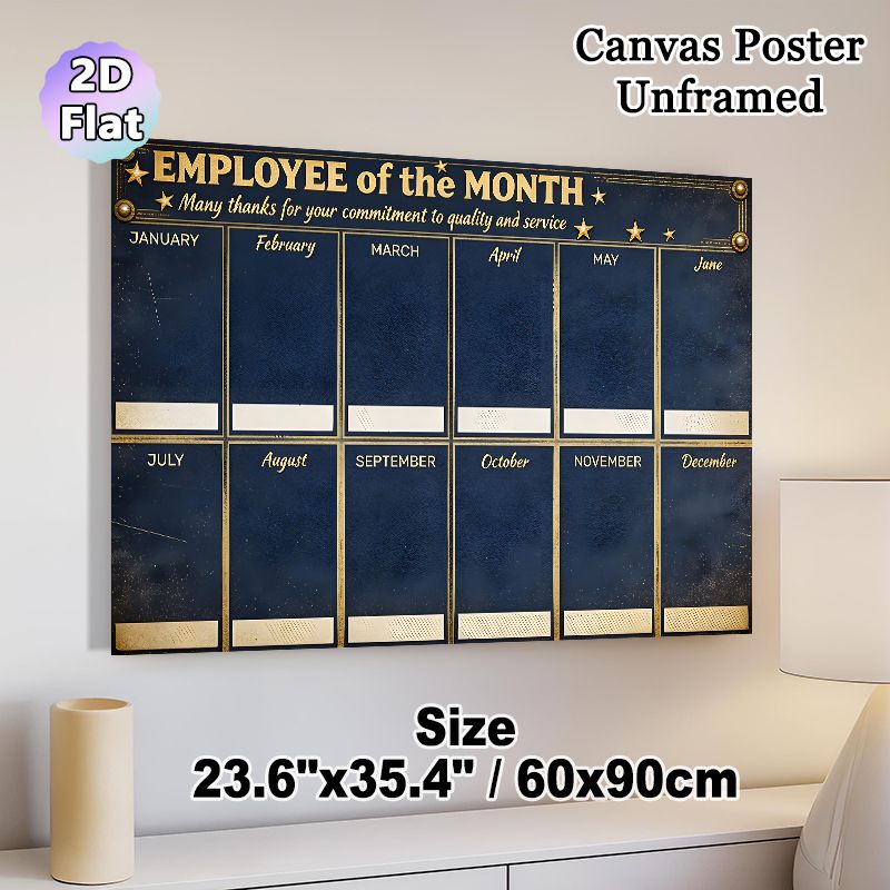 Employee Of The Month Painting Poster, Vintage Dark Blue With Gold Accents Poster, Designed To Recognize Monthly Outstanding Staff, Suitable For_maomaolike.com