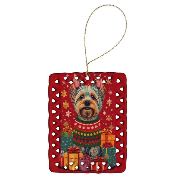 Silky Terrier Holiday Christmas Porcelain Ornament Christmas Tree Hanging Decorations For Home Christmas Holiday, Rectangle, Gift, Multicolor_maomaolike.com