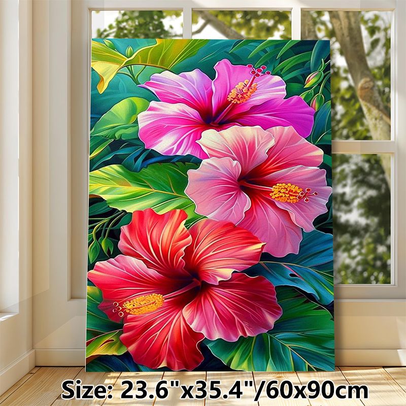 Hibiscus Themed Painting Poster, Vibrant Colorful Tropical Floral Poster, Features Vivid Hibiscus Blooms With Lush Green Foliage, Ideal For Living_maomaolike.com