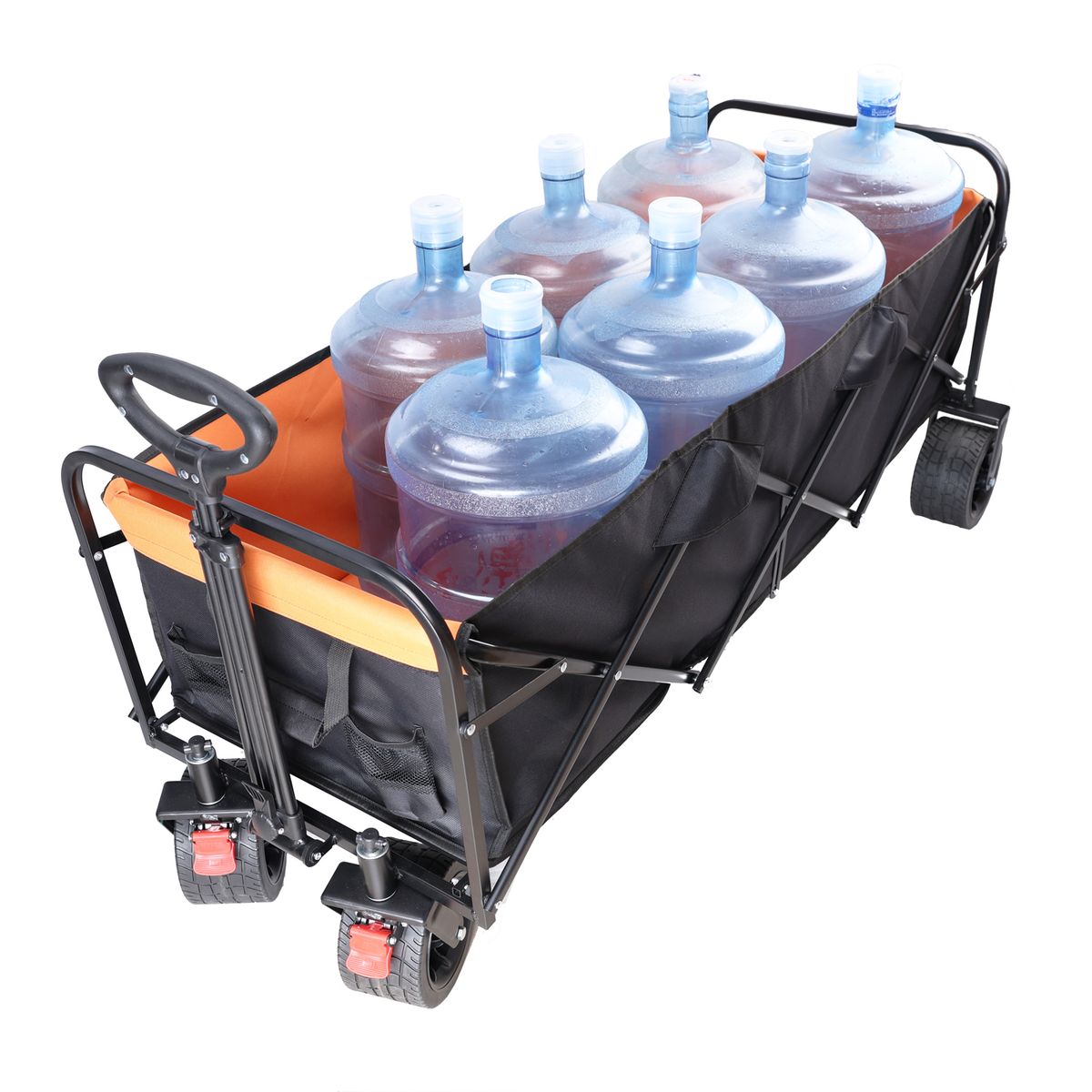 Big Large Capacity Folding Cart Extra Long Extender Wagon Cart Folding Wagon Garden Shopping Beach Cart (black + Orange)_maomaolike.com