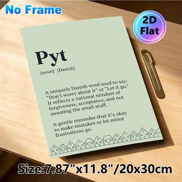 Danish "Pyt" Definition Painting Poster, Minimalist Typographic With Tiny House Border Poster, Delivers Gentle Mindfulness Reminder For Home, Office_maomaolike.com