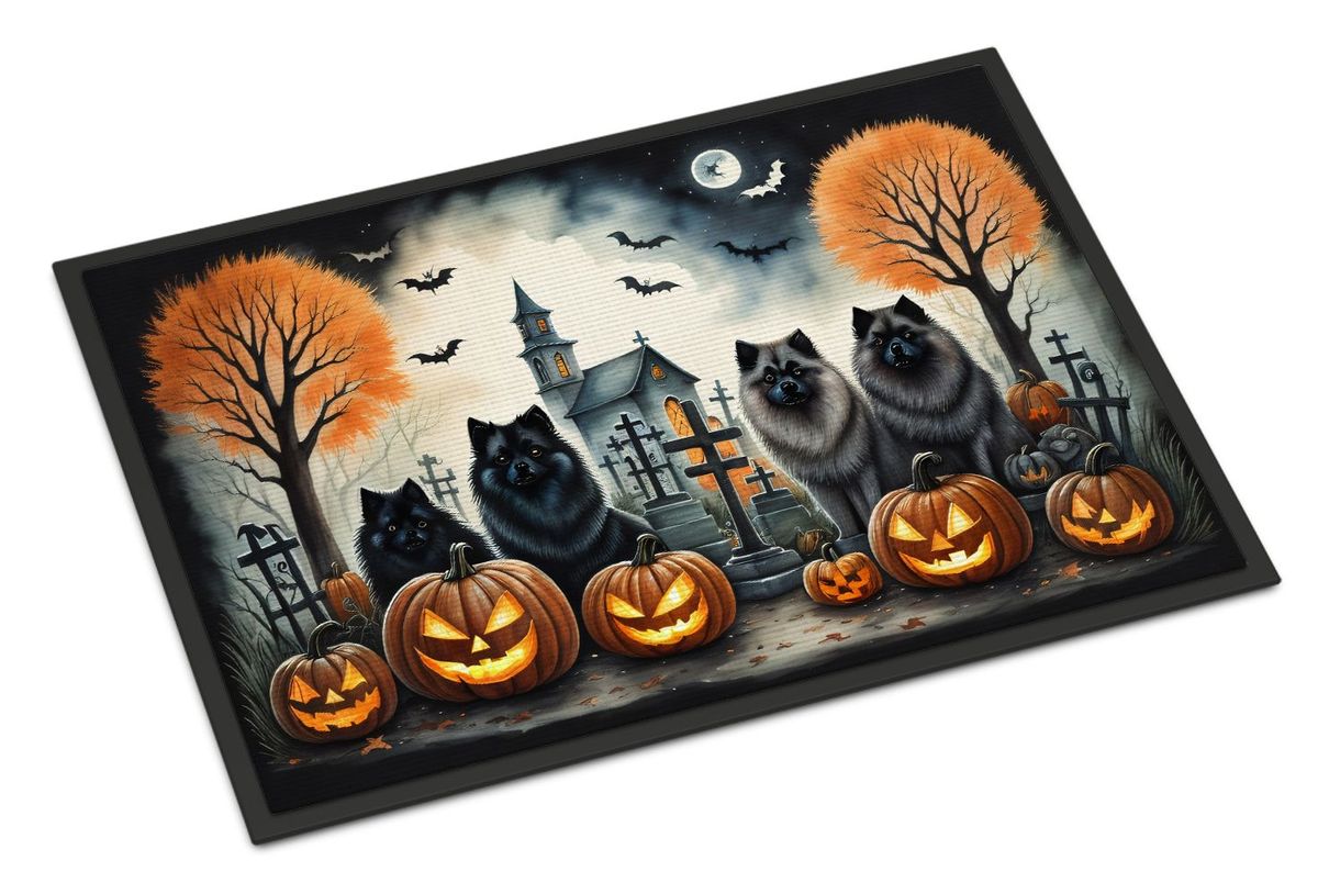 Keeshond Spooky Halloween Doormat Front Door Mat Indoor Outdoor Rugs For Entryway, Non Slip Washable Low Pile, 24H X 36W_maomaolike.com