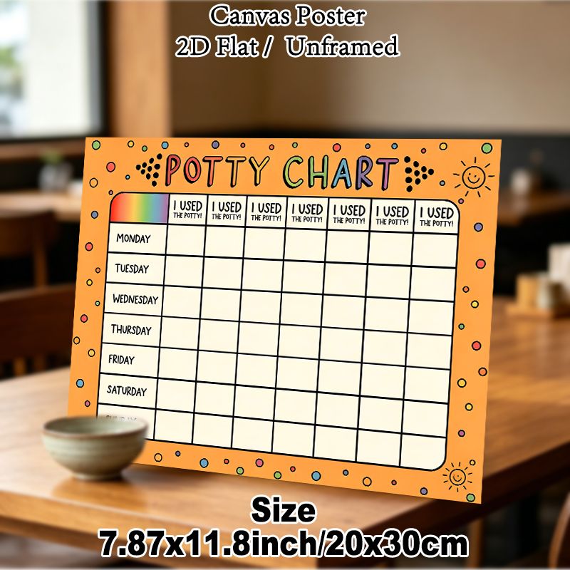 Potty Chart Painting Poster, Vibrant Colorful Dotted Cheerful Design Poster, Practical Tool To Track Potty Training Progress, Ideal For Bathroom_maomaolike.com
