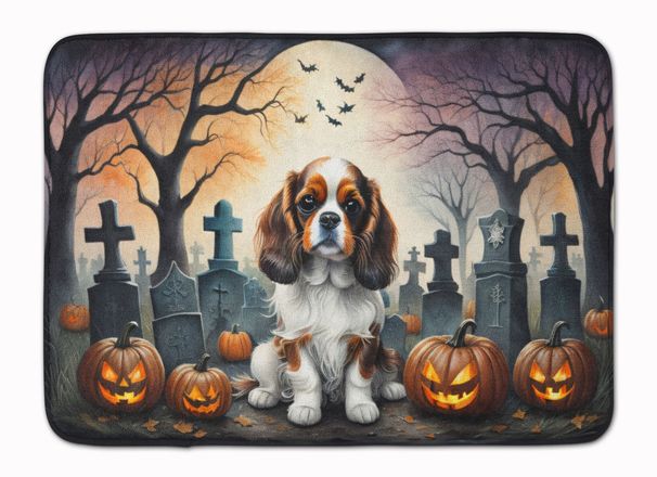Cavalier Spaniel Spooky Halloween Memory Foam Kitchen Mat Machine Washable Anti-Fatigue Mat Cushion Comfort Bath Mat Or Kitchen Rug_maomaolike.com