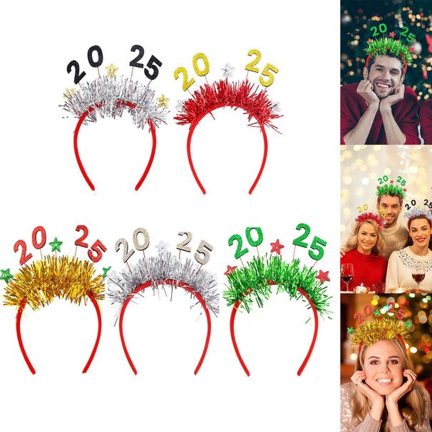 5PCS 2025 New Year Headband New Year's Eve Hat Star Hairbands Christmas Plastic Hair Bands With Sequins For New Year Eve Headpiece Birthday Carnival Party Props Decoration_maomaolike.com