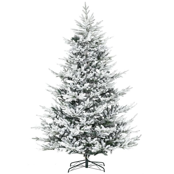 8 Foot Pine Snow Flocked Artificial Christmas Tree With 1479 Realistic Cedar Branches, Auto Open, Home Holiday Decoration, Green_maomaolike.com