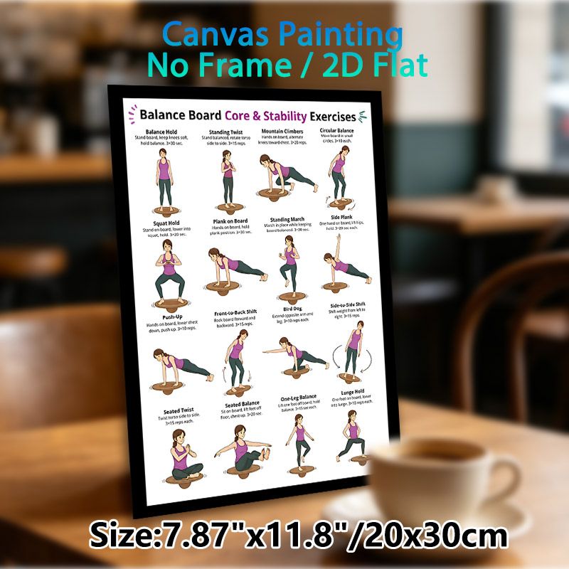 Balance Board Core & Stability Exercises Painting Poster, Clear Cartoon-style Workout Guide Poster, Detailed Core Training Instructions, Ideal For_maomaolike.com