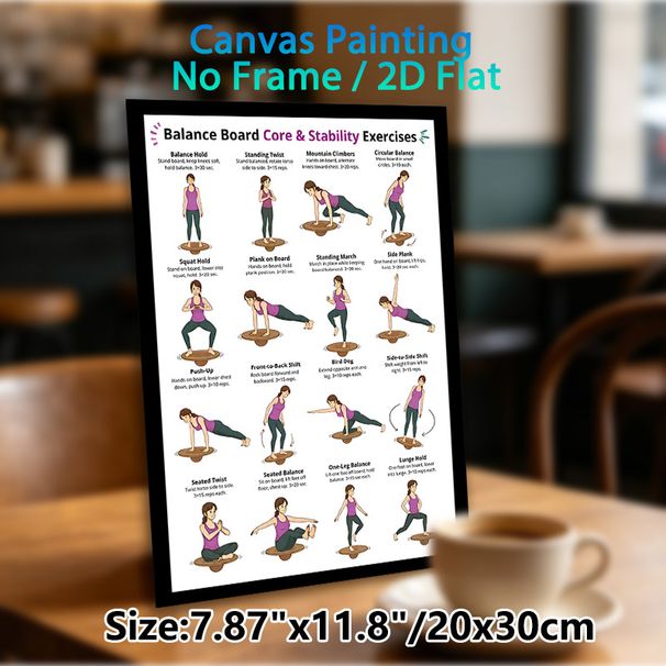 Balance Board Core & Stability Exercises Painting Poster, Clear Cartoon-style Workout Guide Poster, Detailed Core Training Instructions, Ideal For_maomaolike.com