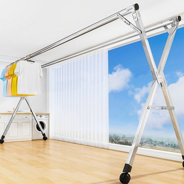 SOGA 2X 2.4m Portable Standing Clothes Drying Rack With Wheels_maomaolike.com