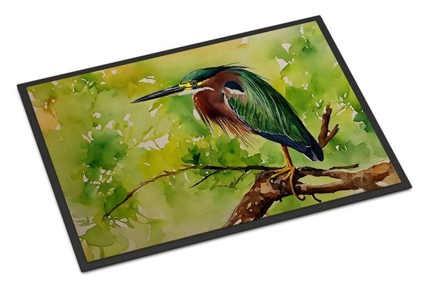 Green Heron Doormat Front Door Mat Indoor Outdoor Rugs For Entryway, Non Slip Washable Low Pile, 24H X 36W_maomaolike.com