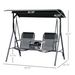 2-Seat Outdoor Porch Swing, With Pivot Storage Table, Cup Holder, & Adjustable Overhead Canopy, Stand's Skid-Resistant Feet Pad, Breathable Mesh Seat, Steel Frame, For Patio, Black_maomaolike.com