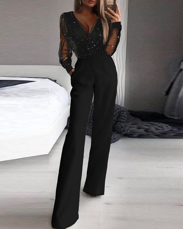 Women's clothing ready-made mesh jumpsuits with powdered splicing_maomaolike.com
