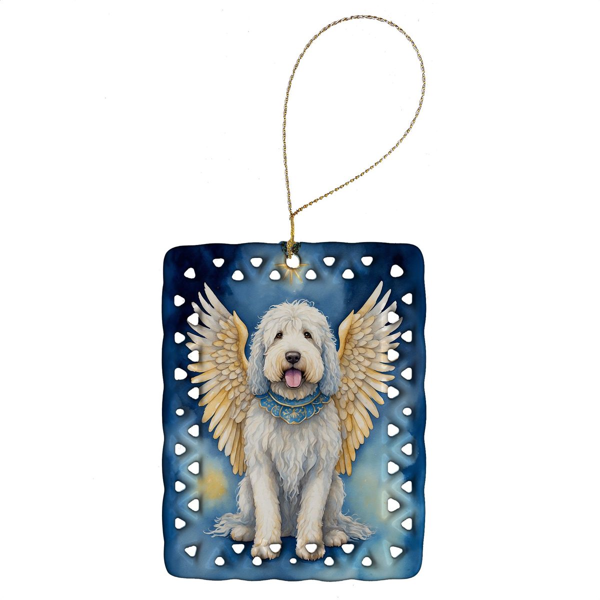 Komondor My Angel Porcelain Ornament Christmas Tree Hanging Decorations For Home Christmas Holiday, Rectangle, Gift, Multicolor_maomaolike.com