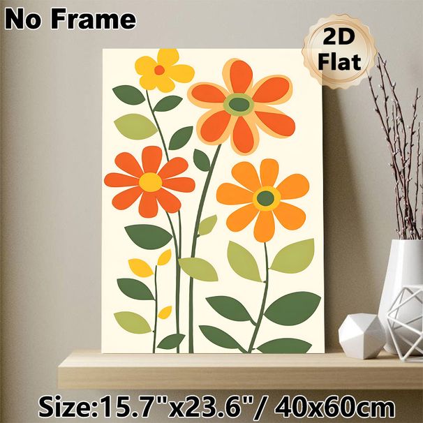 Retro Floral Painting Poster, Vibrant Minimalist Graphic Flower Poster, Cheerful Warm-toned Design, Ideal For Living Room, Bedroom And Office_maomaolike.com