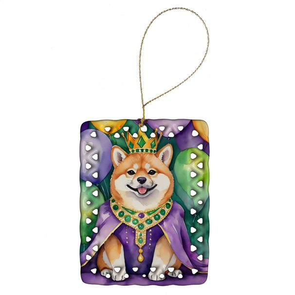 Shiba Inu King Of Mardi Gras Porcelain Ornament Christmas Tree Hanging Decorations For Home Christmas Holiday, Rectangle, Gift, Multicolor_maomaolike.com