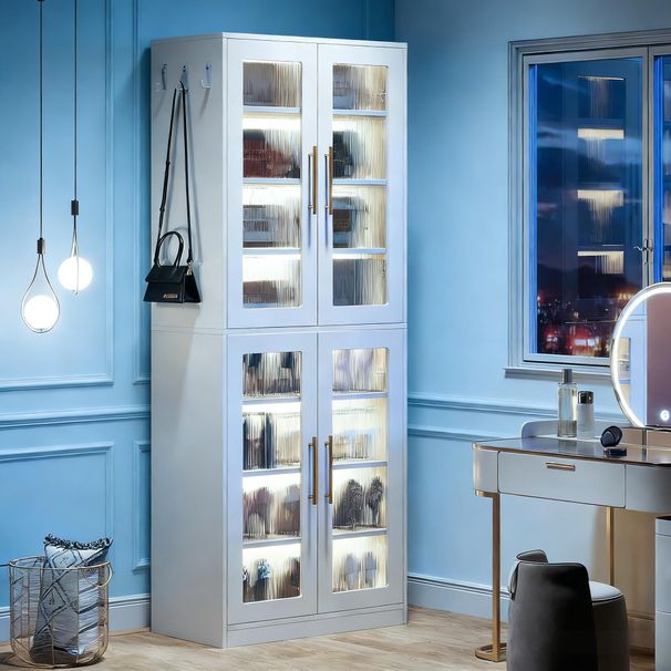 Freestanding Shoe Cabinet With Acrylic Doors And LED Lights_maomaolike.com