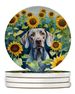 Weimaraner In Sunflowers Large Sandstone Coasters Pack Of 4 Absorbent Round Coasters Decor Gifts For Men Or Women, 4 In, Multicolor_maomaolike.com