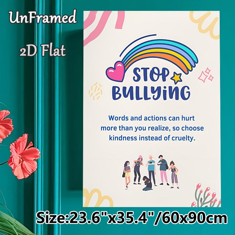 Stop Bullying Themed Painting Poster, Vibrant Cartoon-style Anti-Bullying Poster, Spreads Kindness-focused Message, Ideal For Office, Community Common_maomaolike.com