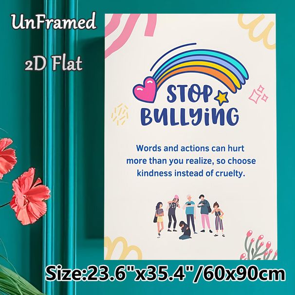 Stop Bullying Themed Painting Poster, Vibrant Cartoon-style Anti-Bullying Poster, Spreads Kindness-focused Message, Ideal For Office, Community Common_maomaolike.com