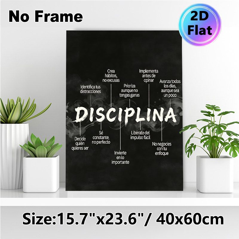 Spanish Discipline Themed Painting Poster, Monochrome Ink-style Typographic Poster, Inspirational Self-discipline Guidelines, Ideal For Home Office_maomaolike.com