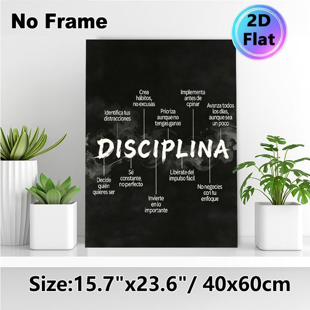Spanish Discipline Themed Painting Poster, Monochrome Ink-style Typographic Poster, Inspirational Self-discipline Guidelines, Ideal For Home Office_maomaolike.com