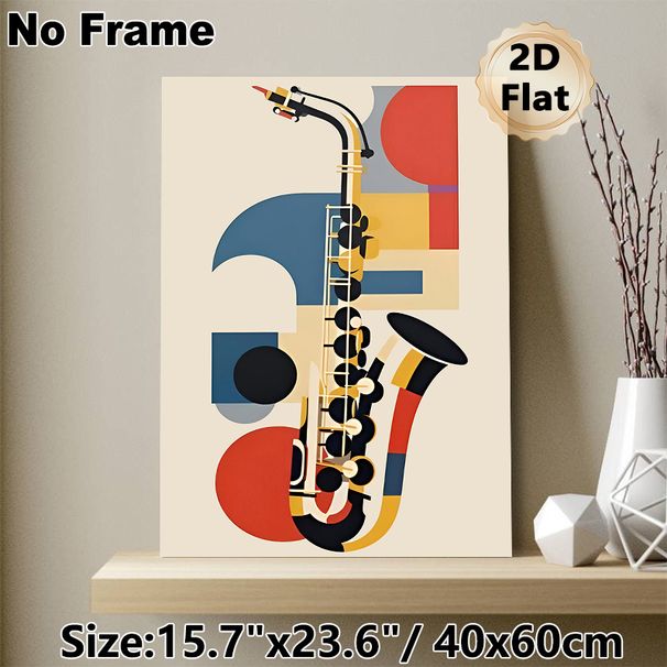 Saxophone Themed Painting Poster, Vibrant Geometric Abstract Style Poster, Stylish Musical Artwork Ideal For Music Studios, Living Rooms And Cafes_maomaolike.com