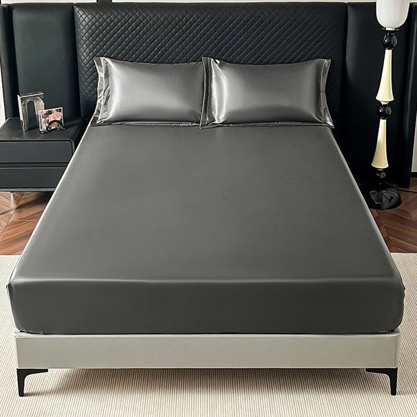 Cross-Border Summer Ice Silk Bed Sheet Solid Color Cooling Mat Mattress Cover Simmons Protector Single Piece Three-Piece Set Machi_maomaolike.com
