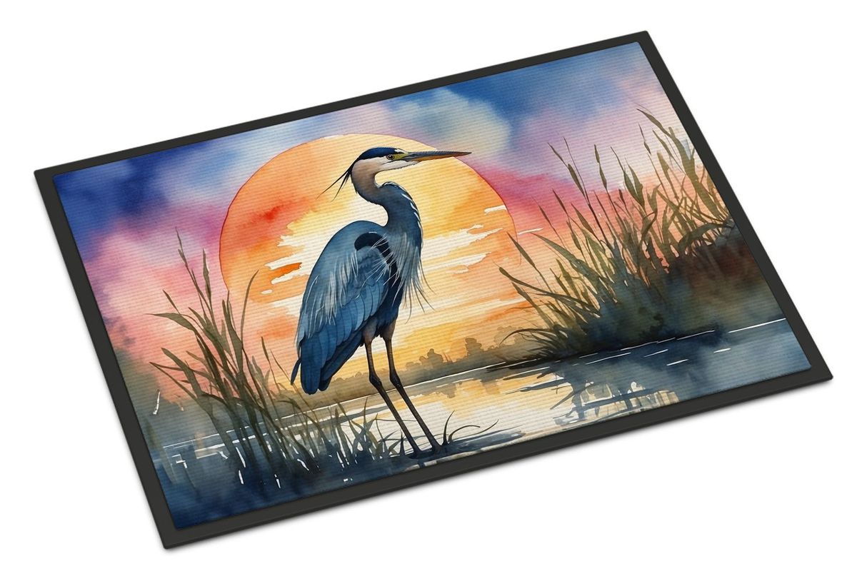Blue Heron Setting Sun Doormat Front Door Mat Indoor Outdoor Rugs For Entryway, Non Slip Washable Low Pile, 24H X 36W_maomaolike.com