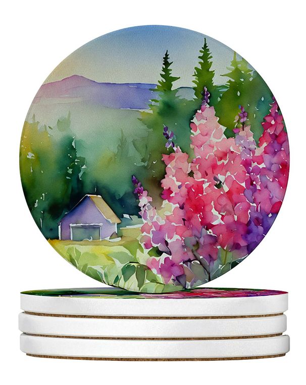 Idaho Syringa In Watercolor Large Sandstone Coasters Pack Of 4 Absorbent Round Coasters Decor Gifts For Men Or Women, 4 In, Multicolor_maomaolike.com
