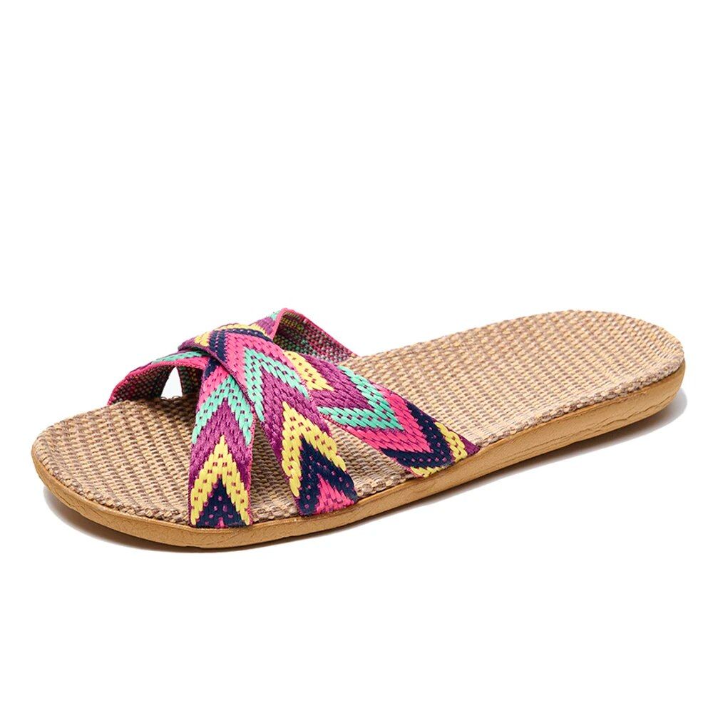 Indoor Women Shoes Linen Couple Lightweight Home Slippers_maomaolike.com