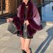 Women's Clothing New rex rabbit fur collar gradien autumn and winter shawl cape large size women's knitted cardigan jacket_maomaolike.com