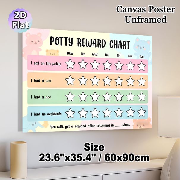Potty Reward Chart Painting Poster, Pastel-colored Cute Cartoon Animal Pattern Poster, Practical Design To Track Potty Training Milestones, Ideal For_maomaolike.com