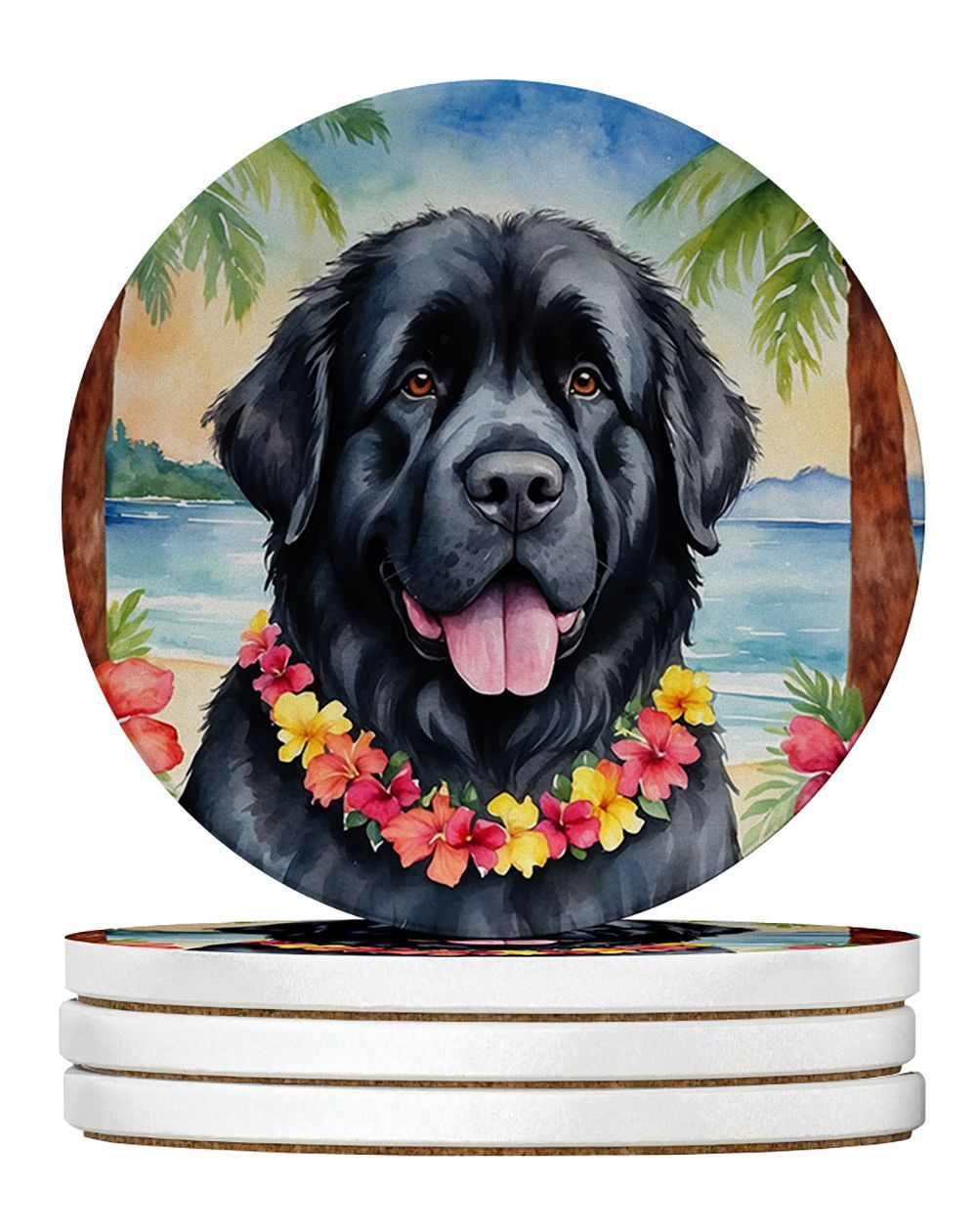 Newfoundland Luau Large Sandstone Coasters Pack Of 4 Absorbent Round Coasters Decor Gifts For Men Or Women, 4 In, Multicolor_maomaolike.com