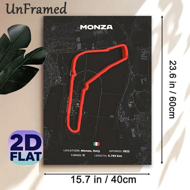 Monza Racing Circuit Painting Poster, Sleek Dark-toned Minimalist Race Track Layout Poster, Informative Circuit Detail Decor For Home Office, Racing_maomaolike.com