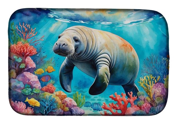 Manatee And Coral Reefs Dish Drying Mat Absorbent Dish Drying Mat Pad For Kitchen Counter Dish Drainer Mat For Countertop, 14 X 21", Multicolor_maomaolike.com