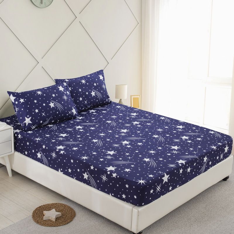 Blue Starry Sky Star Polyester Skin Friendly Bed Mattress Protector Fitted Sheet_maomaolike.com
