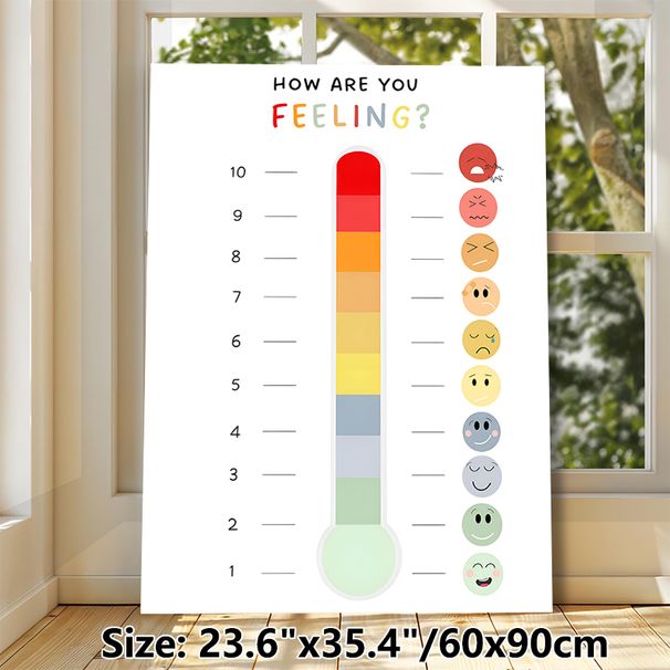 Emotion Thermometer Painting Poster, Vibrant Color-coded Mood Scale With Expressive Emojis Poster, Assists In Identifying And Expressing Feelings_maomaolike.com