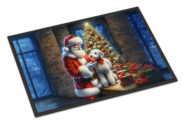 Bedlington Terrier And Santa Claus Doormat Front Door Mat Indoor Outdoor Rugs For Entryway, Non Slip Washable Low Pile, 24H X 36W_maomaolike.com
