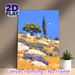Mediterranean Hillside Painting Poster, Vibrant Stylized Scenery Poster, Sunny Hills With Trees And Rocks Design, Brings Serene Natural Atmosphere_maomaolike.com