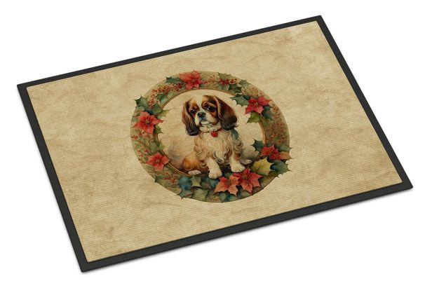 English Toy Spaniel Christmas Flowers Doormat Front Door Mat Indoor Outdoor Rugs For Entryway, Non Slip Washable Low Pile, 24H X 36W_maomaolike.com