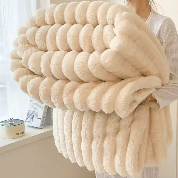 Cross-Border E-commerce Direct Supply Foreign Trade Export Cylinder Dyeing Process 260g Large Striped 3.5cm Fleece Blanket_maomaolike.com